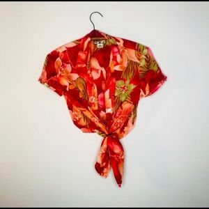 Vintage Hawaiian Print Button-up Top